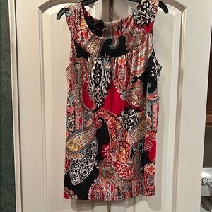 New Directions Red and Black Graphic Tie Front Tank Top